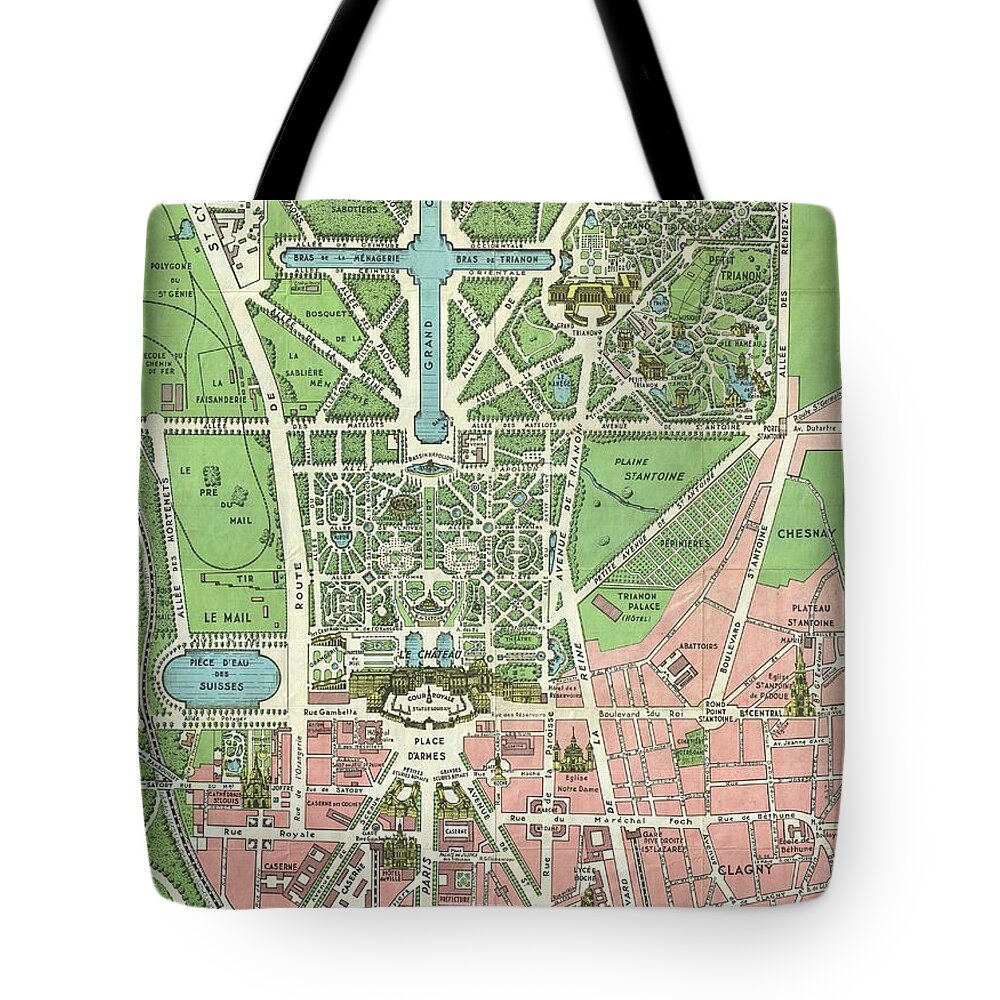 1920s Leconte Map Of Paris W-monuments And Map Of Versailles Tote Bag featuring the photograph 1920s Leconte Map of Paris wMonuments and Map of Versailles by Paul Fearn