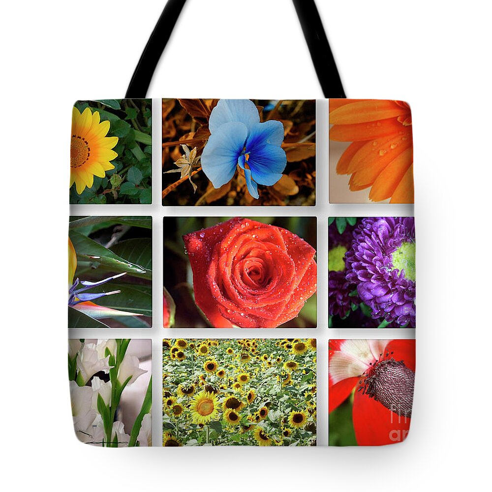 Tmj Tote Bag featuring the photograph 9 Image Collage Of Flowers #1 by Tomi Junger