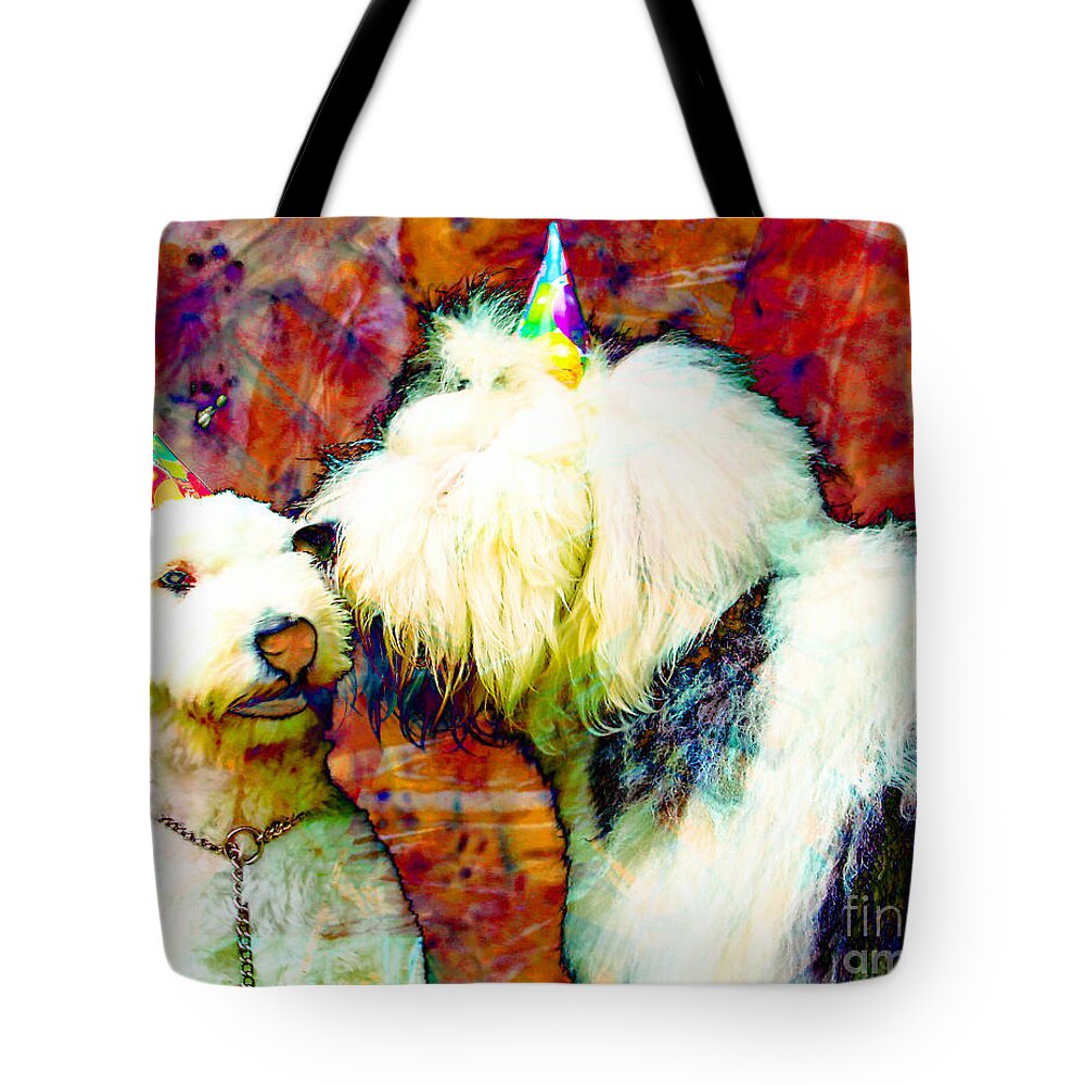 Old English Sheepdogs Tote Bag featuring the painting A Birthday Kiss #1 by Alene Sirott-Cope