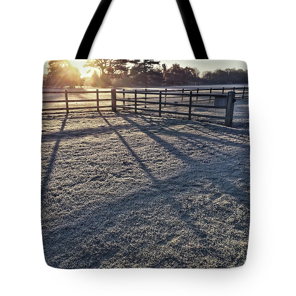 Bitter Tote Bag featuring the photograph A frosty paddock #1 by Tom Gowanlock