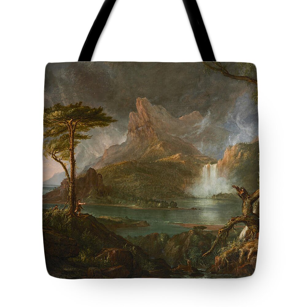 Thomas Cole Tote Bag featuring the painting A Wild Scene by MotionAge Designs