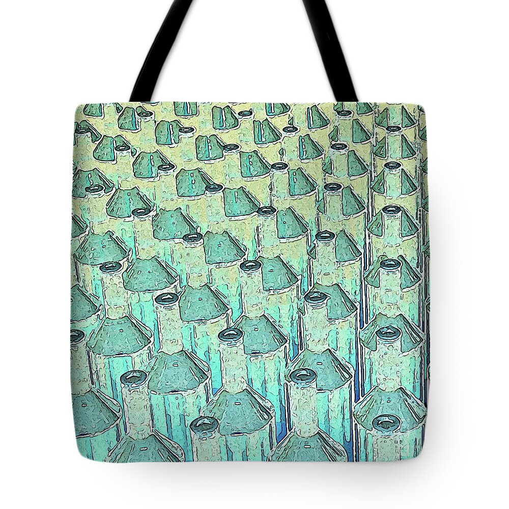 Bottles Tote Bag featuring the digital art Abstract Green Glass Bottles by Phil Perkins