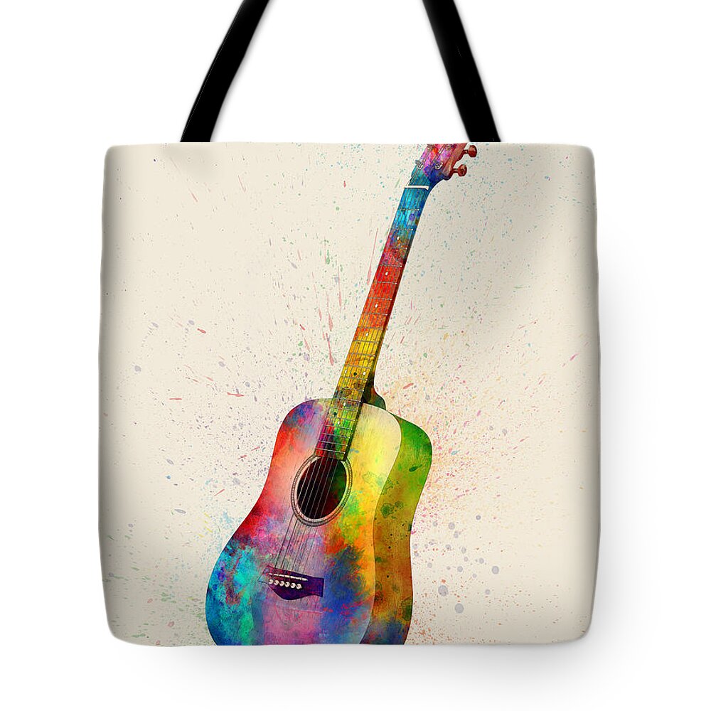 Acoustic Guitar Tote Bag featuring the digital art Acoustic Guitar Abstract Watercolor #1 by Michael Tompsett