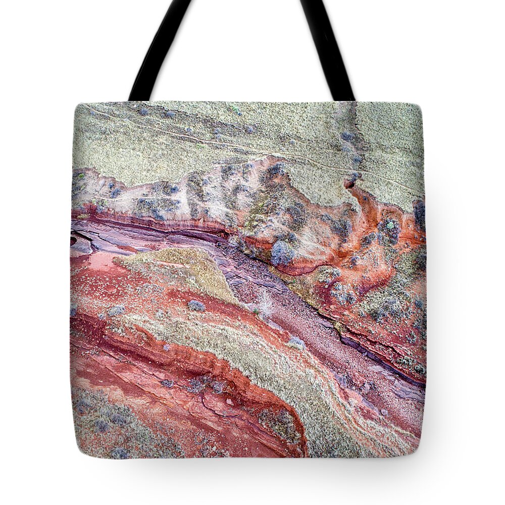 Colorado Tote Bag featuring the photograph aerial landscape abstract of Colorado foothills #1 by Marek Uliasz