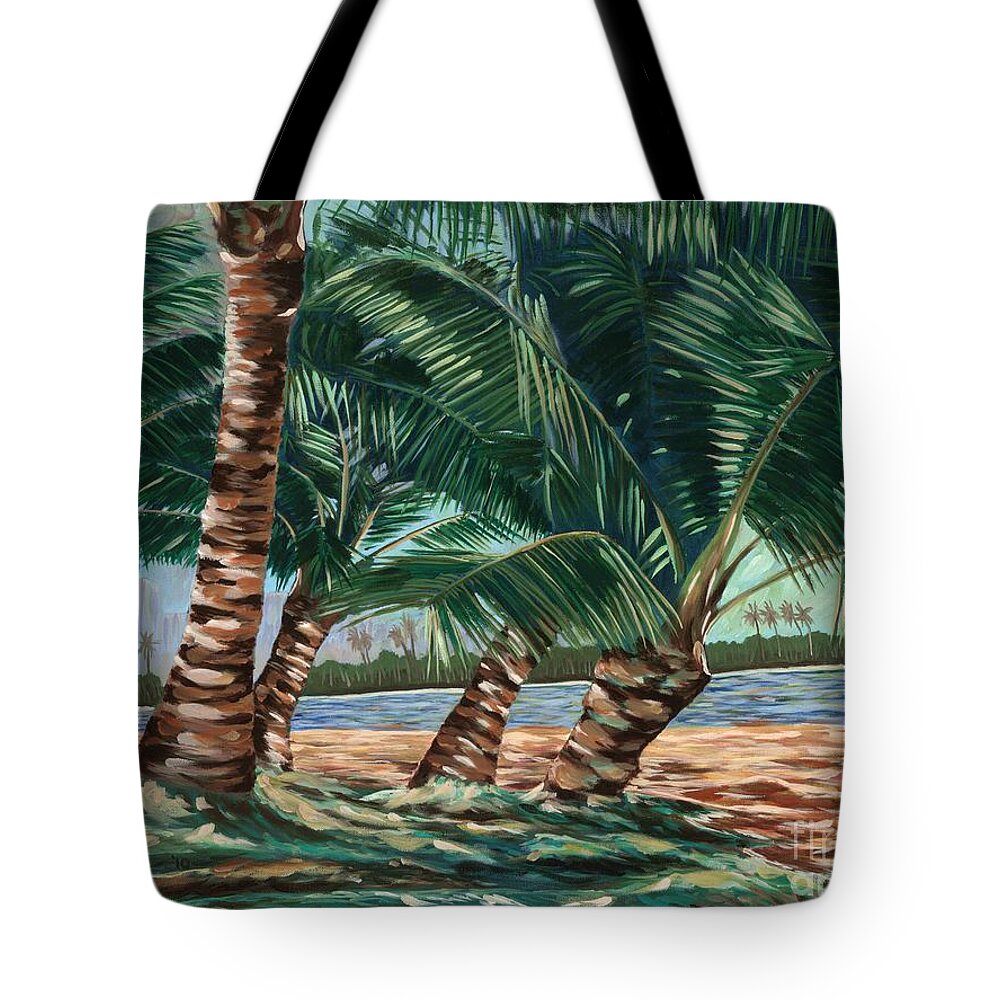 Coconut Trees Tote Bag featuring the painting Ala Moana Beach #1 by Larry Geyrozaga