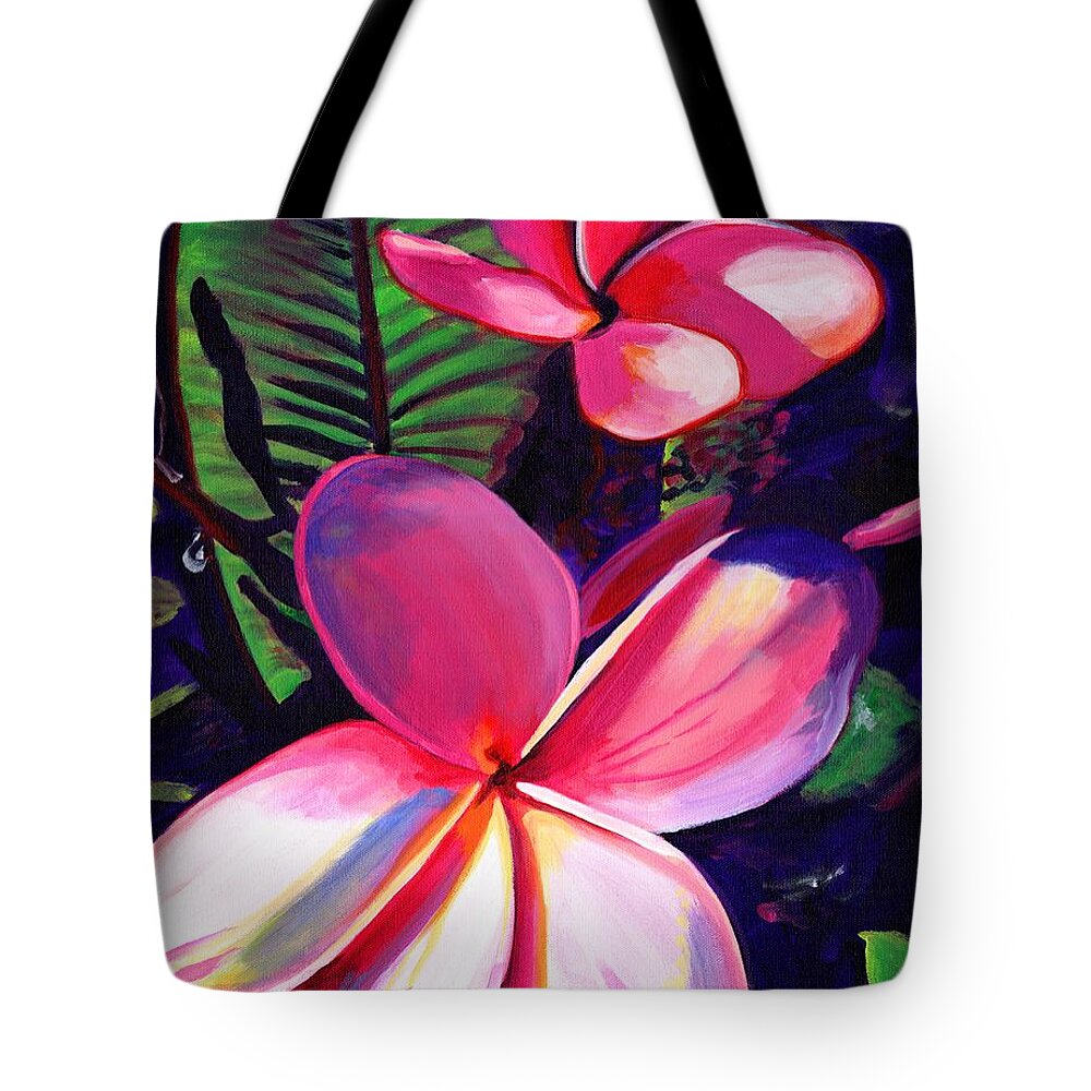 Pink Plumeria Tote Bag featuring the painting Aloha by Marionette Taboniar
