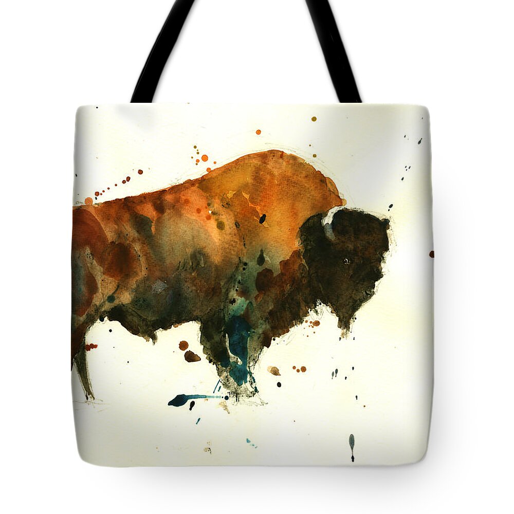 American Buffalo Tote Bag featuring the painting American buffalo watercolor #1 by Juan Bosco