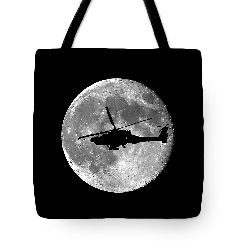 Apache Helicopter Tote Bag featuring the photograph Apache Moon .png by Al Powell Photography USA