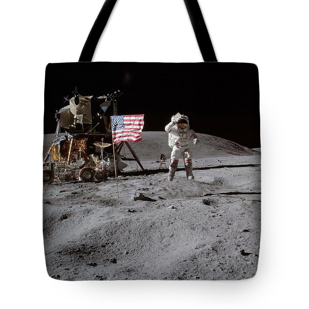 Space Tote Bag featuring the painting Apollo 16 , nasa #1 by Celestial Images