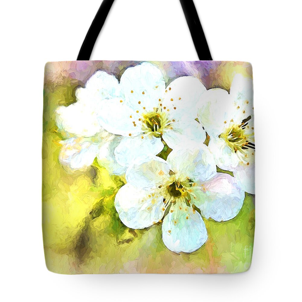 Nature Tote Bag featuring the photograph Apple Blossom Painted effect #1 by Debbie Portwood