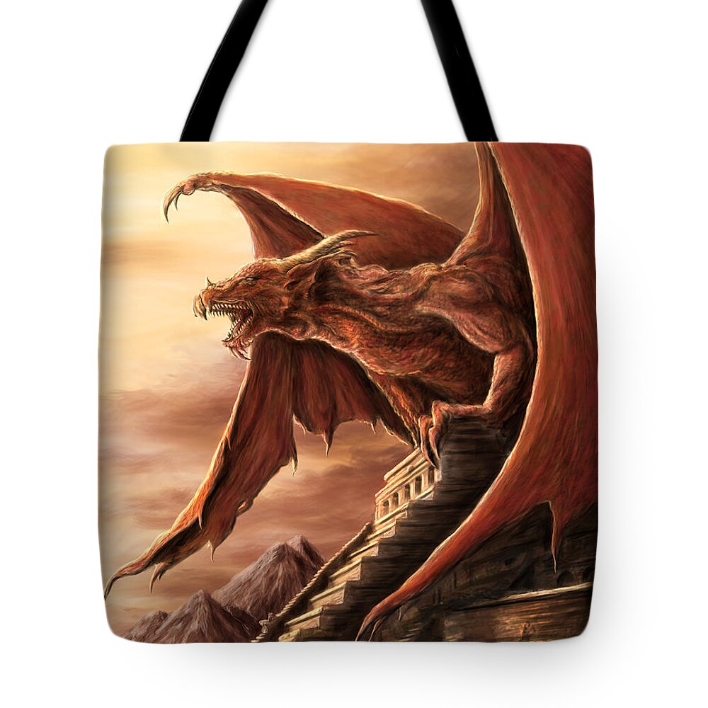 Dragon Tote Bag featuring the digital art Armageddon Dragon #1 by MGL Meiklejohn Graphics Licensing