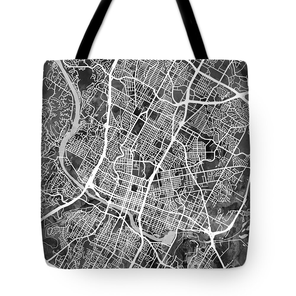 Austin Tote Bag featuring the digital art Austin Texas City Map by Michael Tompsett