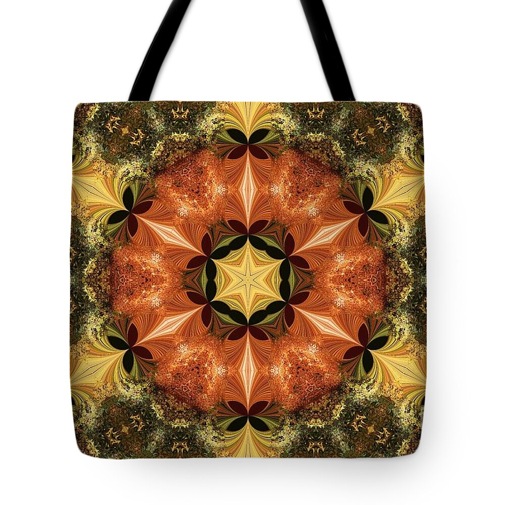 Mccombie Tote Bag featuring the digital art Autumn Colours Kaleidoscope #2 by J McCombie