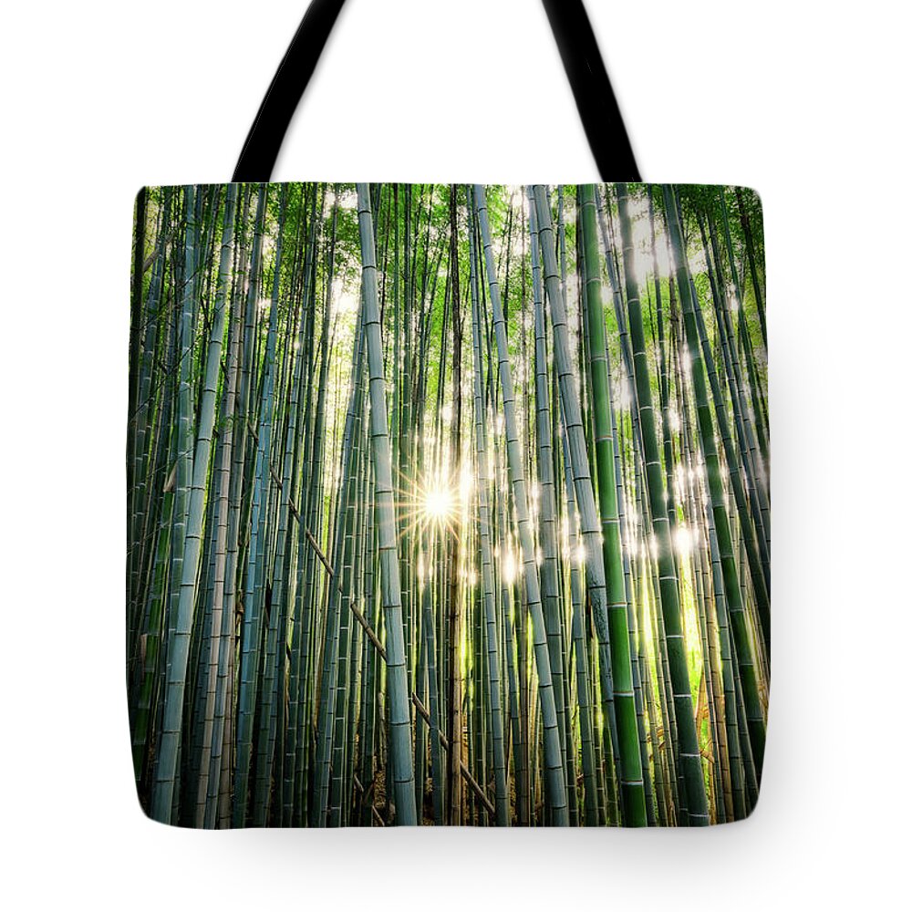 Arashiyama Tote Bag featuring the photograph Bamboo forest at Arashiyama #1 by Craig Szymanski