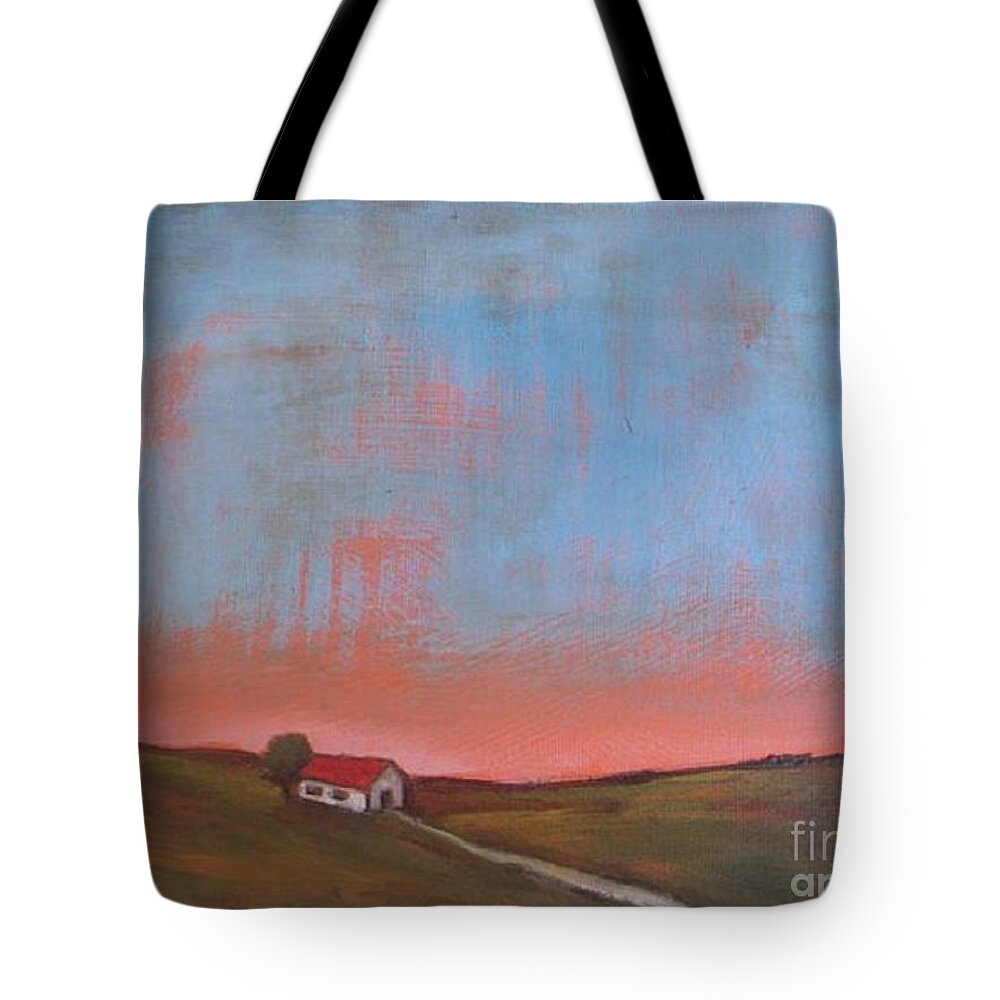 Barn Tote Bag featuring the painting Barn at Dusk #1 by Vesna Antic