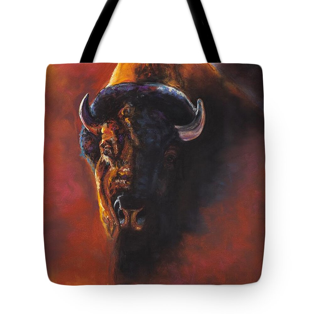 Buffalo Tote Bag featuring the painting Basking In The Evening Glow #1 by Frances Marino
