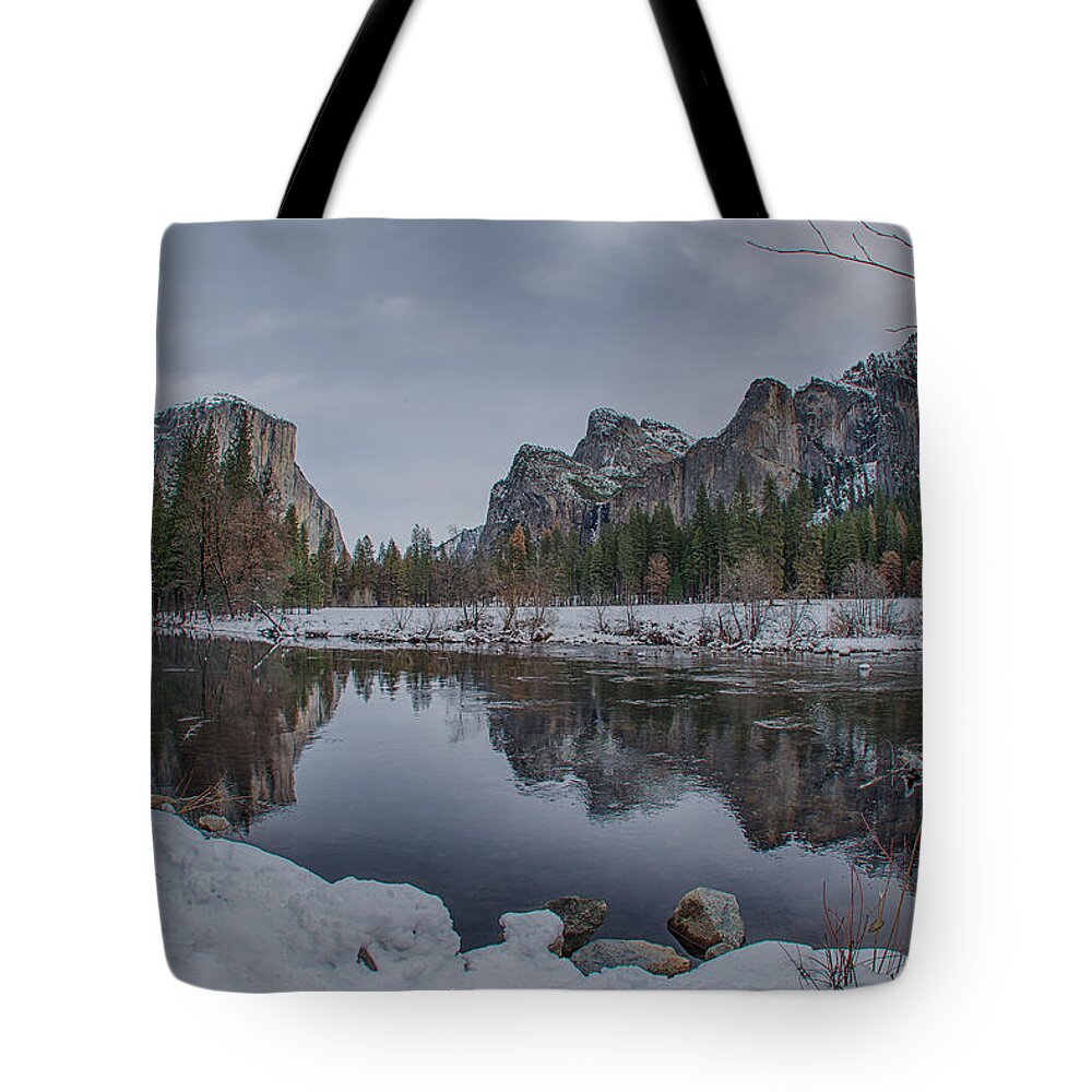 Bridal Veil Buttress Tote Bag featuring the photograph Bend In The Merced River by Bill Roberts