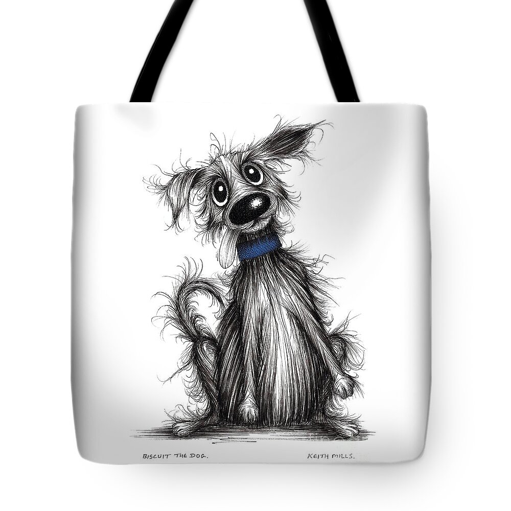 Biscuit Tote Bag featuring the drawing Biscuit the dog #1 by Keith Mills