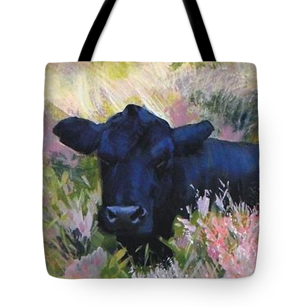 Dartmoor Tote Bag featuring the painting Black Cow Dartmoor #2 by Mike Jory