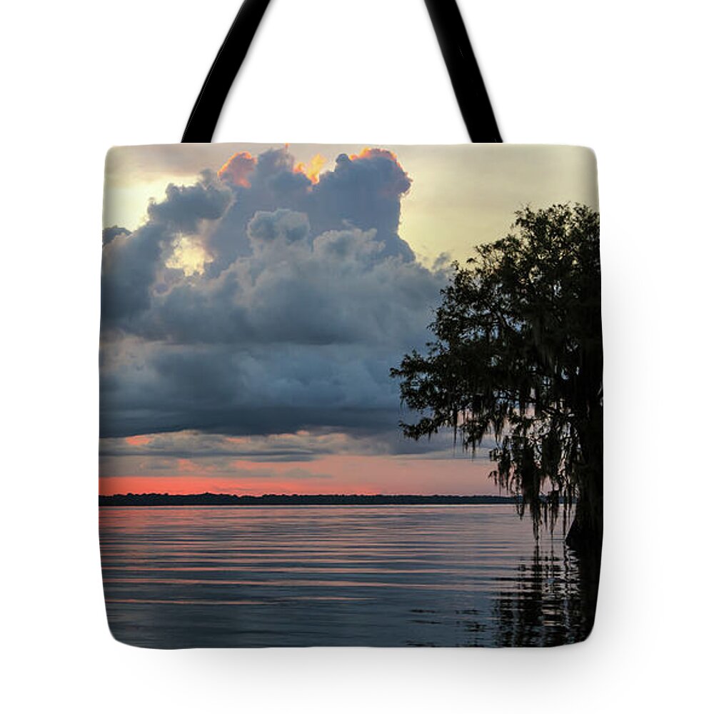 Blue Cypress Lake Tote Bag featuring the photograph Blue Cypress Lake Sunrise #1 by Stefan Mazzola