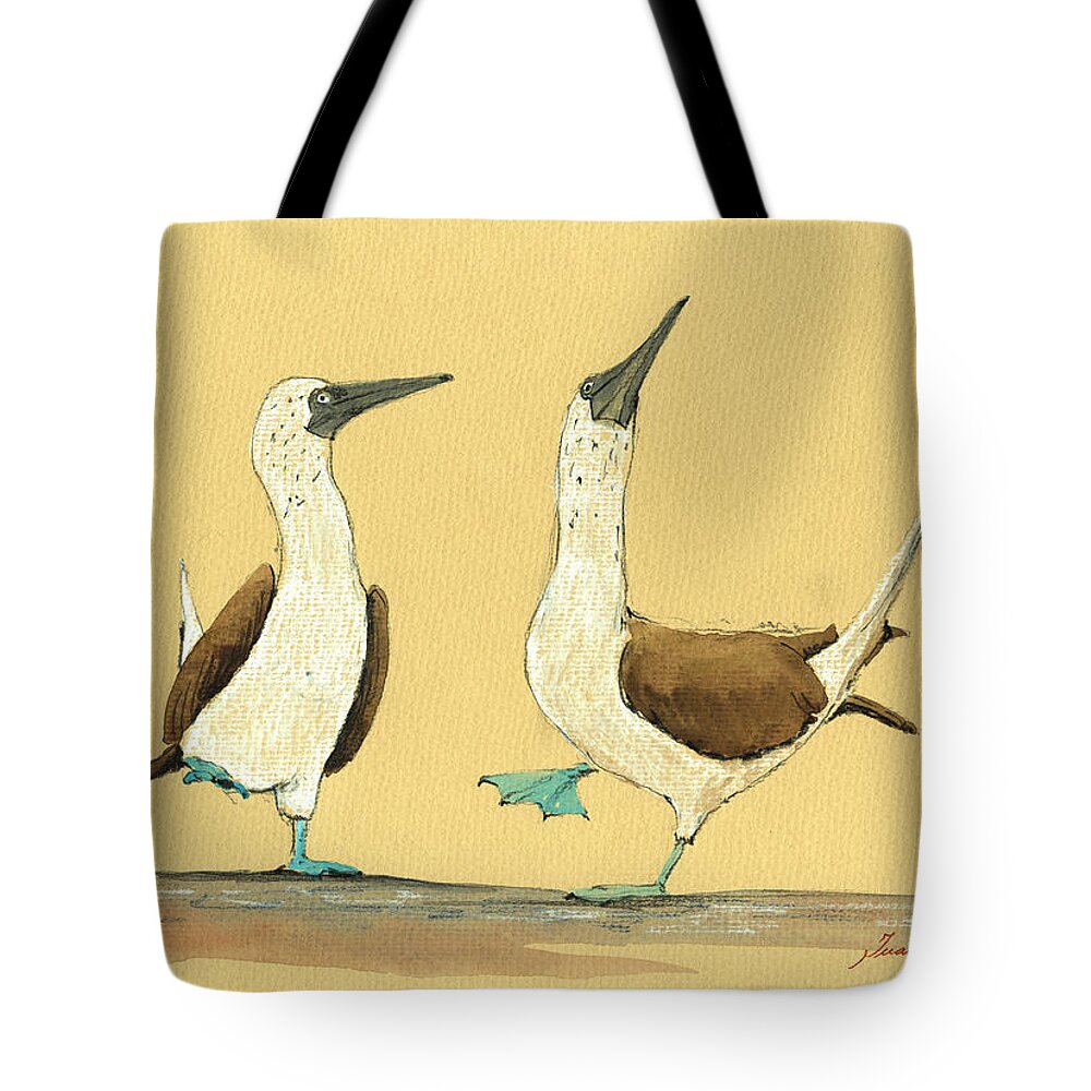 Blue Footed Boobies Tote Bag featuring the painting Blue footed boobies by Juan Bosco