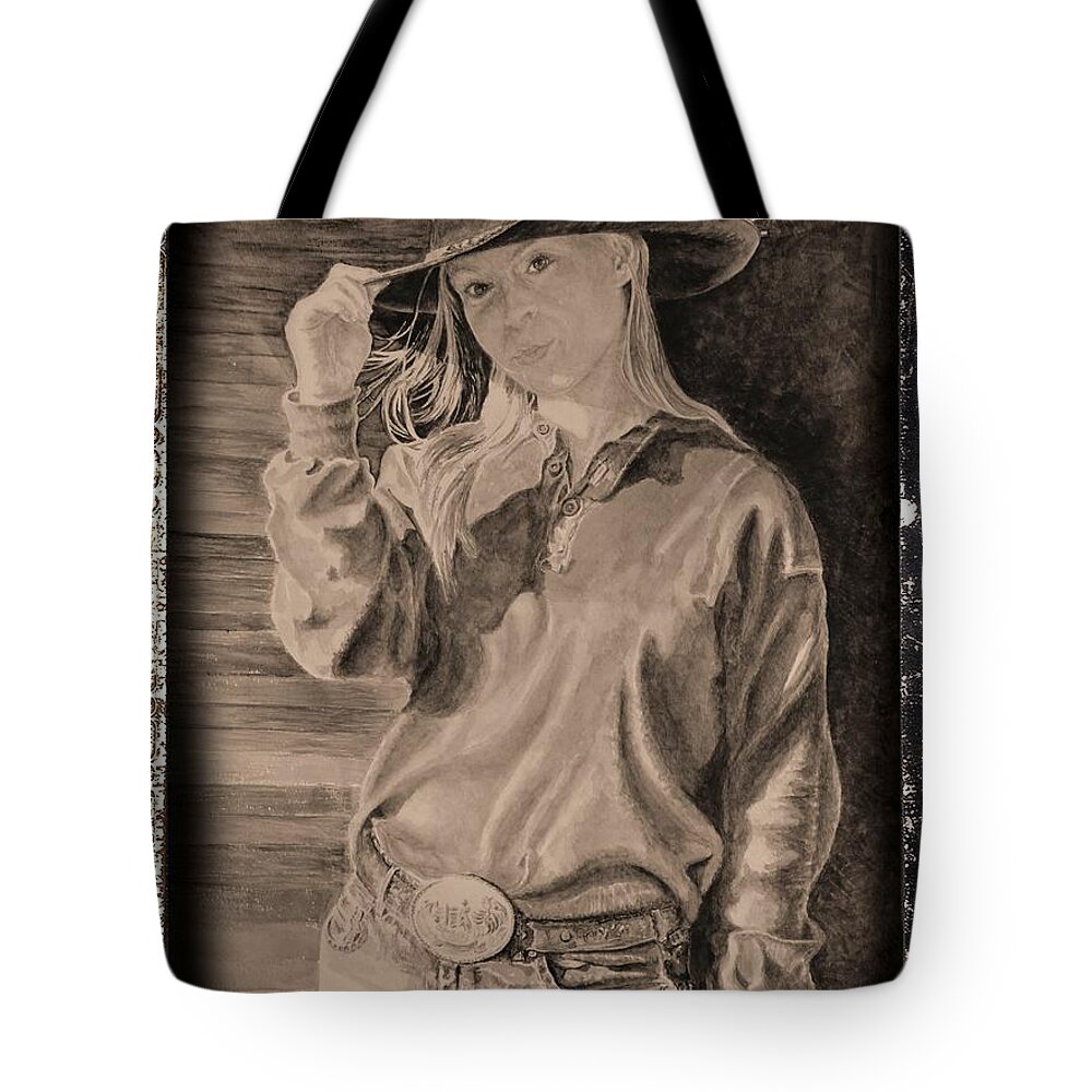 Western Paintings Tote Bag featuring the painting Blue Jean Cowgirl #1 by Traci Goebel