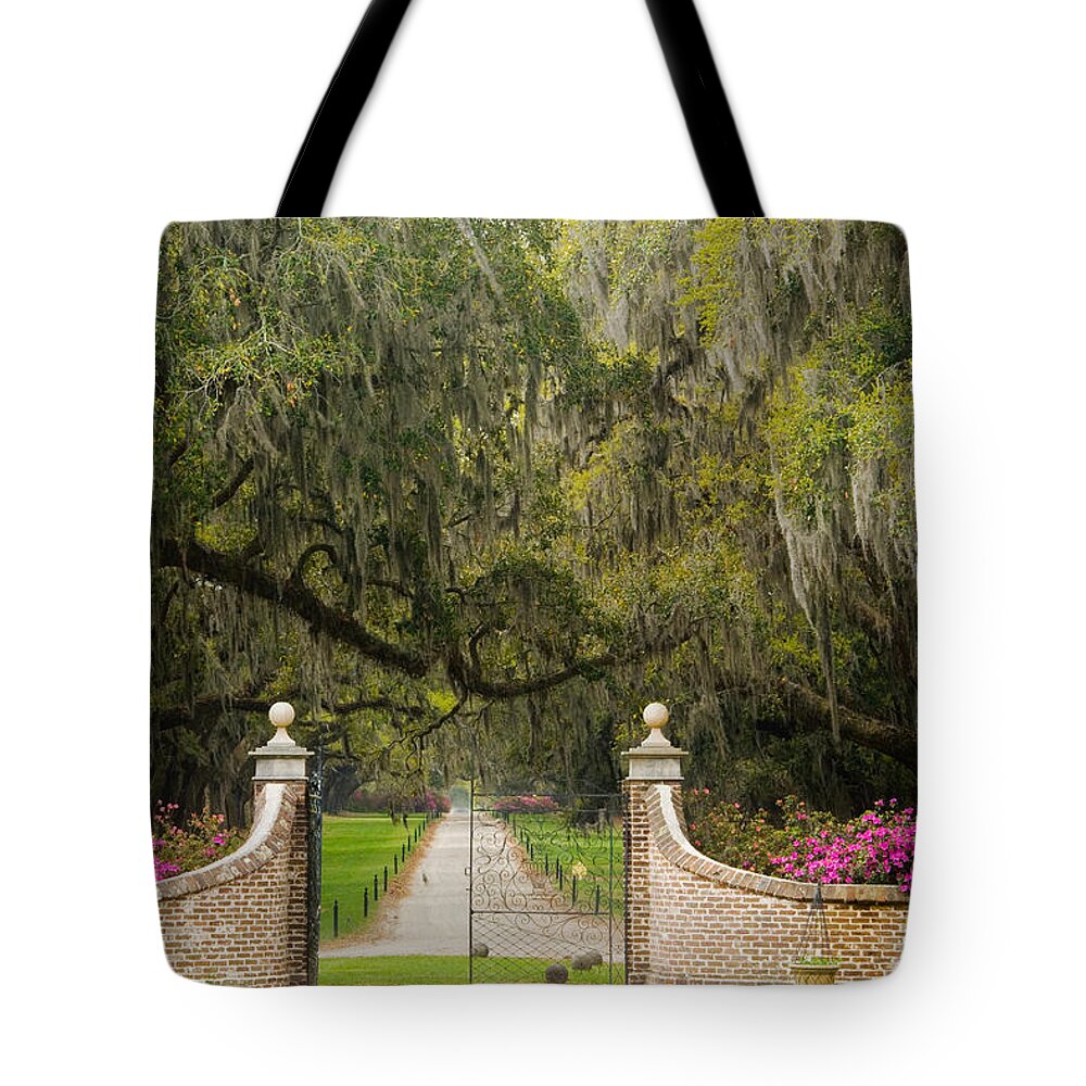 Mt. Pleasant Tote Bag featuring the photograph Boone Hall Plantation #1 by Eggers Photography