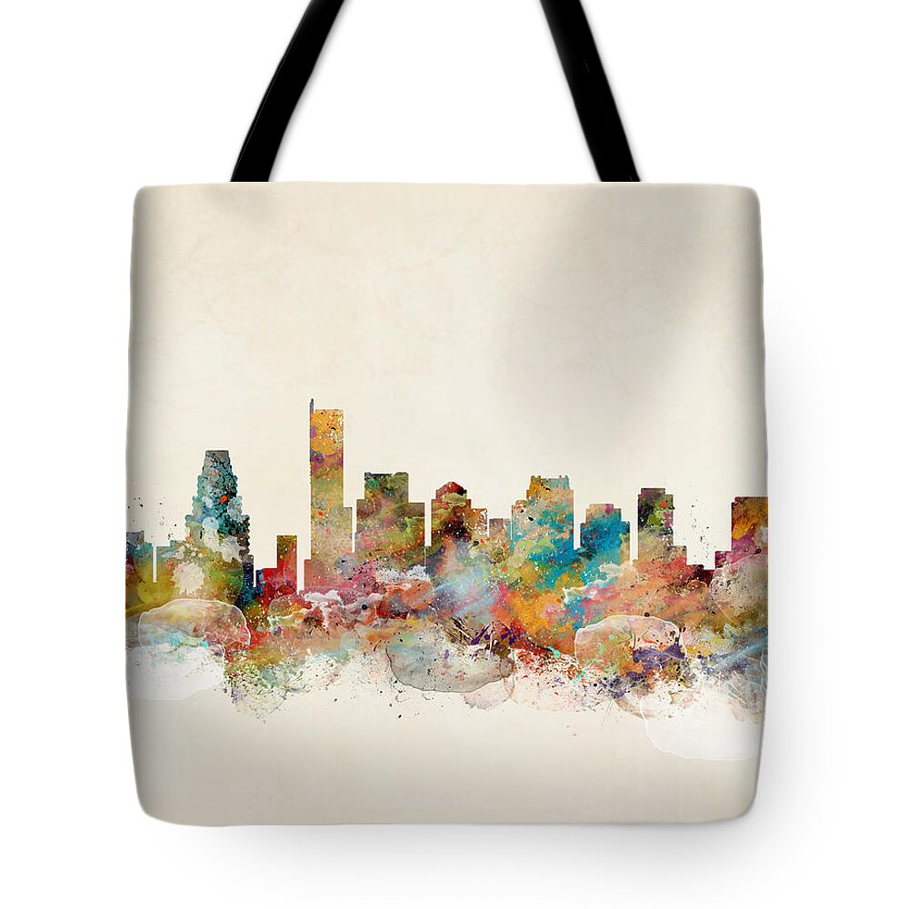 Boston City Skyline Tote Bag featuring the painting Boston City Skyline #1 by Bri Buckley
