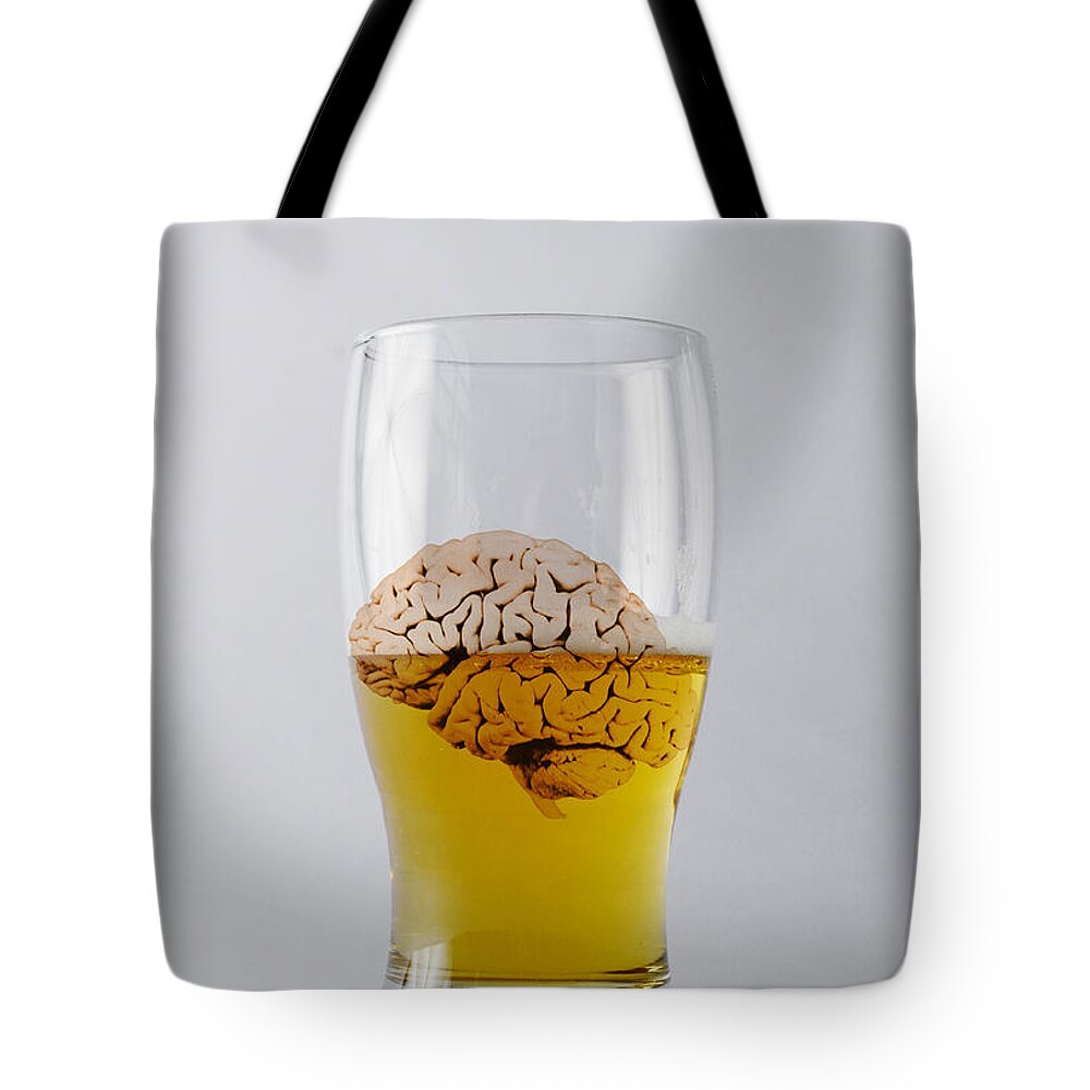 Beer Tote Bag featuring the photograph Brain And Alcohol, Conceptual #1 by Mary Martin