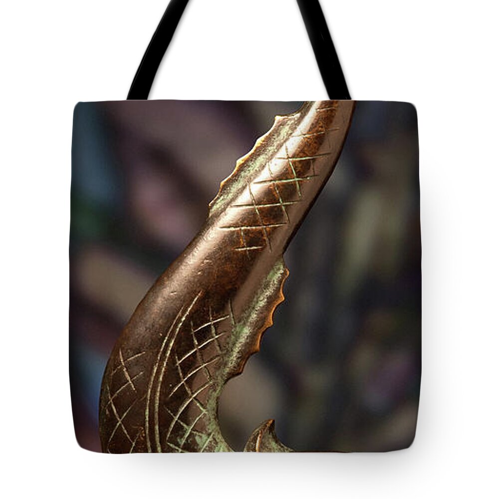 Bronze Tote Bag featuring the photograph Bronze Dolphin #1 by WB Johnston