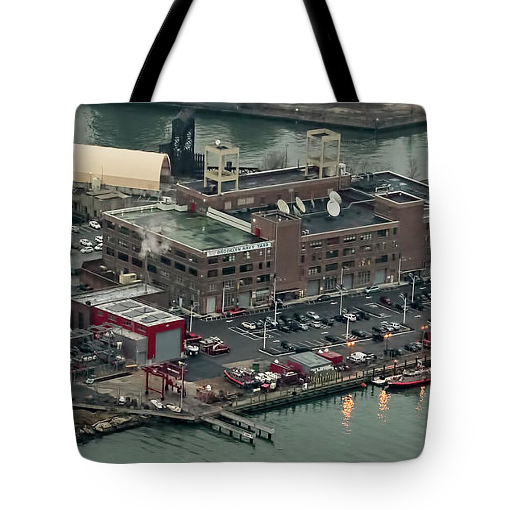 200 Vesey Street Tote Bag featuring the photograph Brooklyn Navy Yard Aerial Photo #2 by David Oppenheimer
