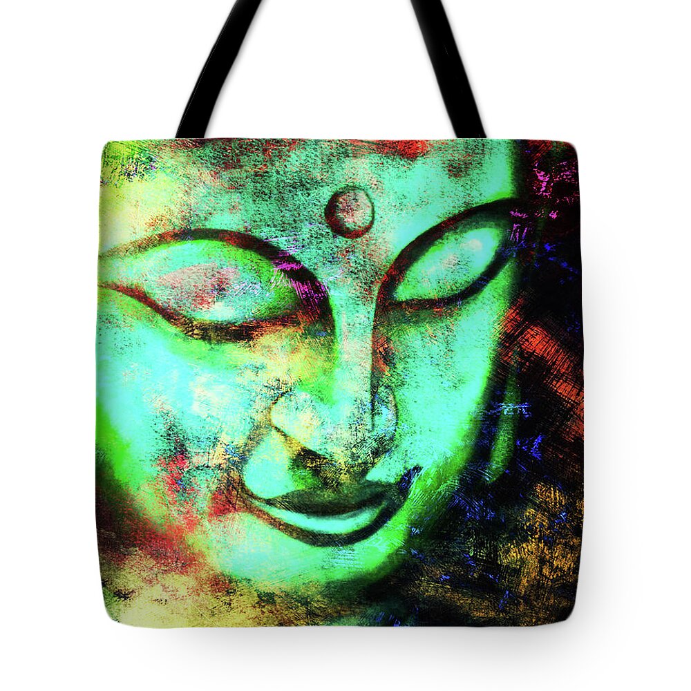 Buddha Head Tote Bag featuring the painting Buddha Face #4 by Stephen Humphries