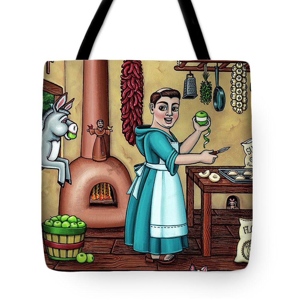 Hispanic Art Tote Bag featuring the painting Burritos In The Kitchen by Victoria De Almeida