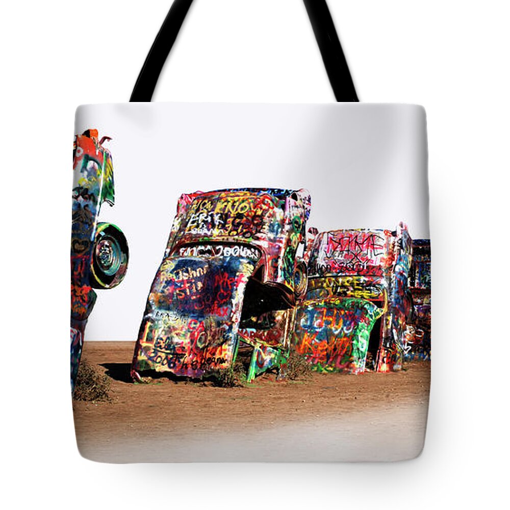 Texas Tote Bag featuring the photograph Cadillac Ranch 1 #2 by Bob Christopher