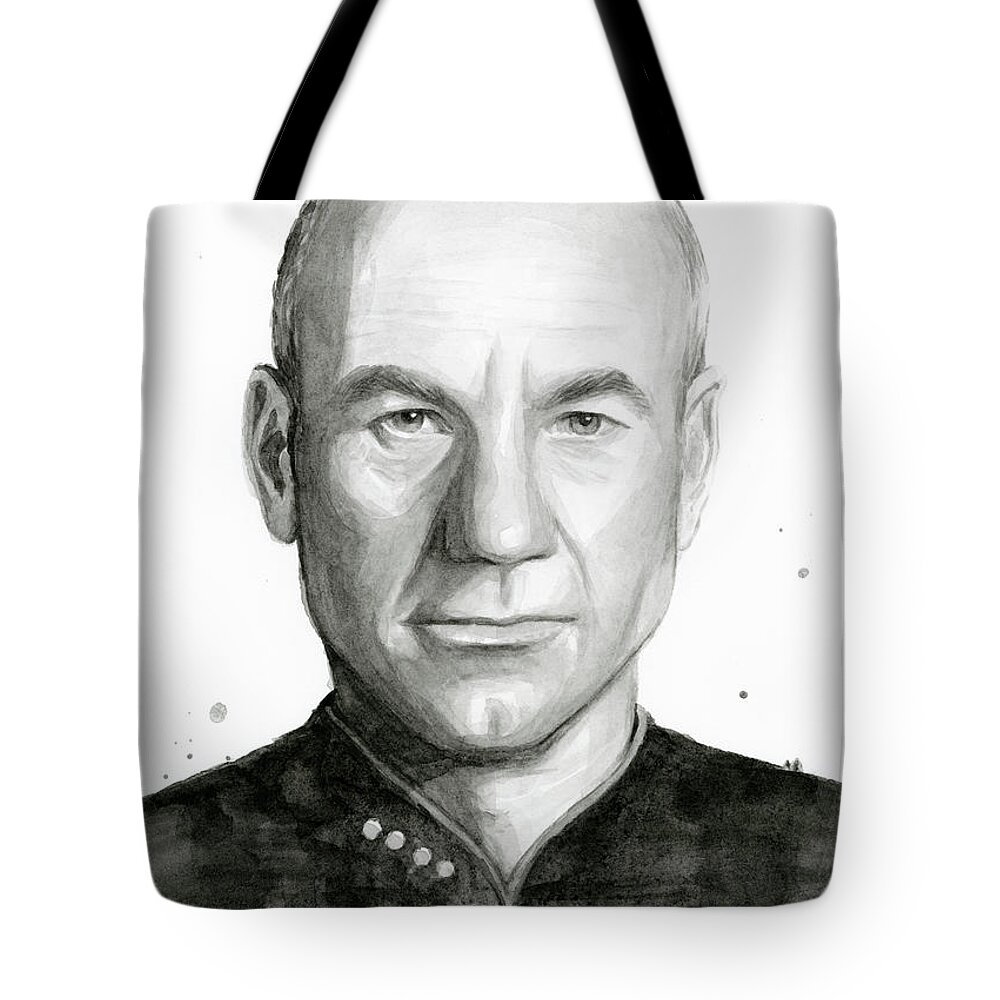 Captain Picard Tote Bag featuring the painting Captain Picard by Olga Shvartsur