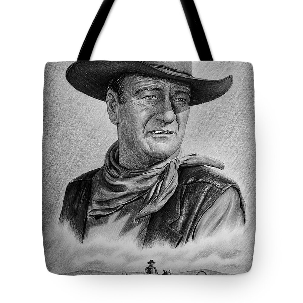  John Wayne Tote Bag featuring the drawing Captured #1 by Andrew Read