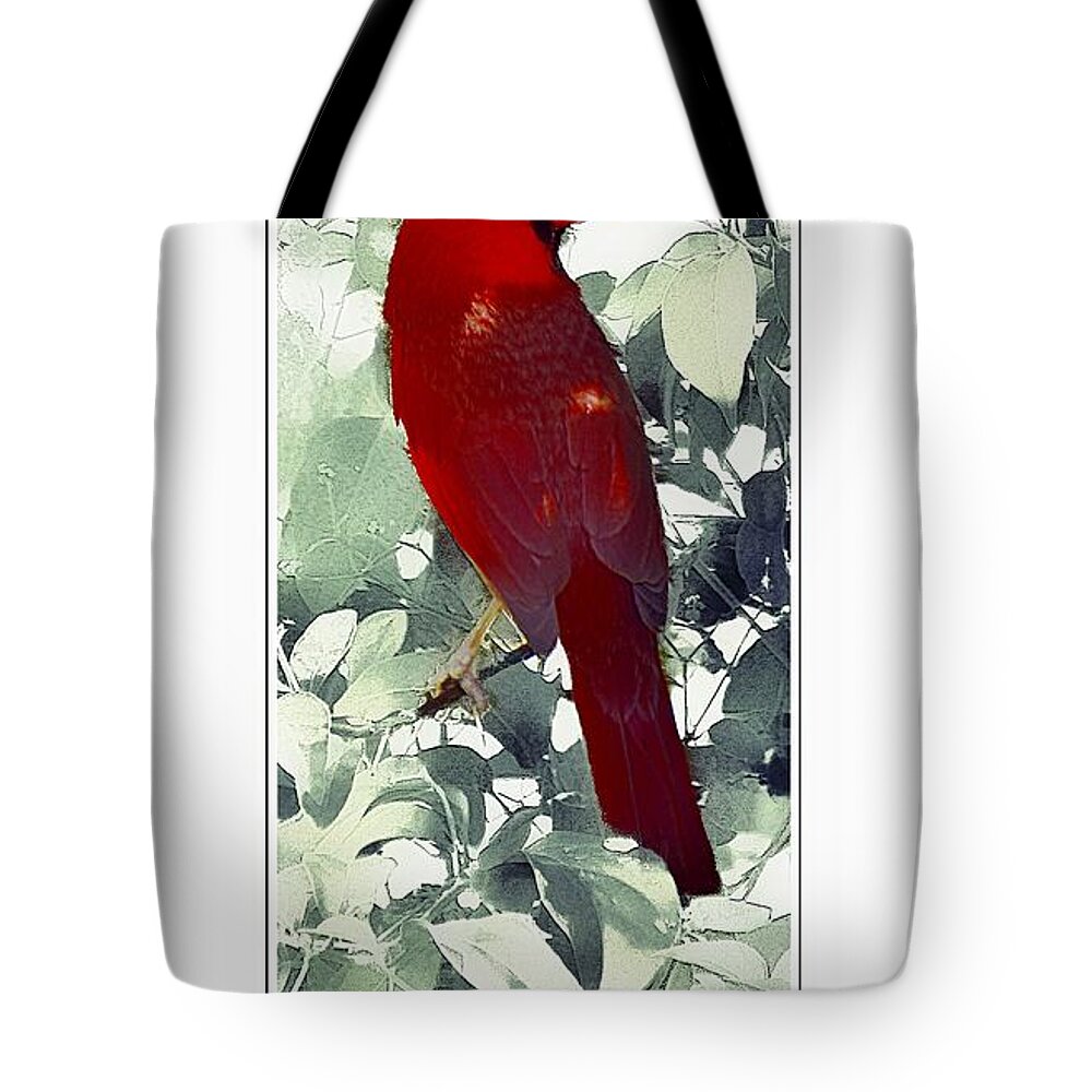 Red Tote Bag featuring the photograph Cardinal #1 by Lilliana Mendez