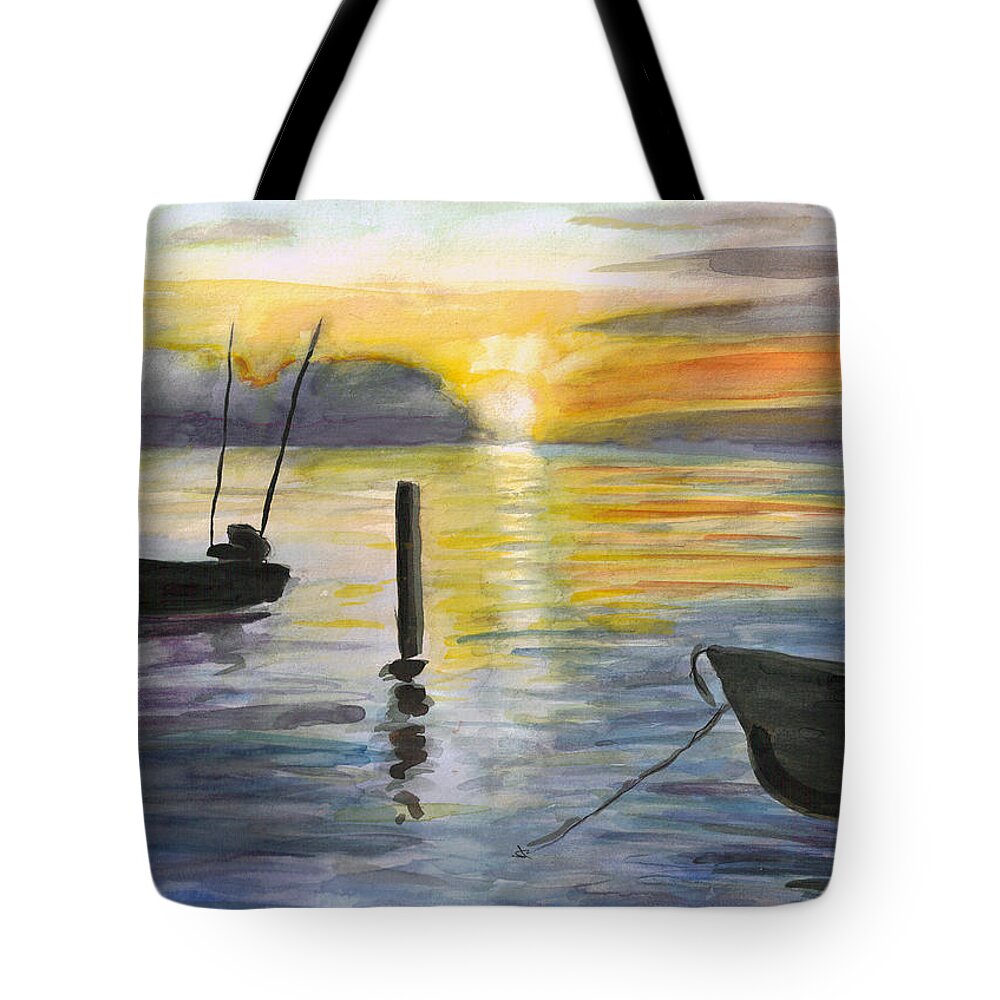 Chesapeake Tote Bag featuring the painting Chesapeake Sunset #1 by Clara Sue Beym