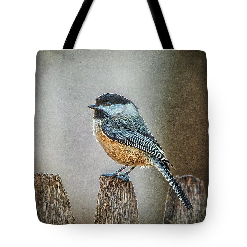 Chicadee Tote Bag featuring the photograph Chicadee by Cathy Kovarik
