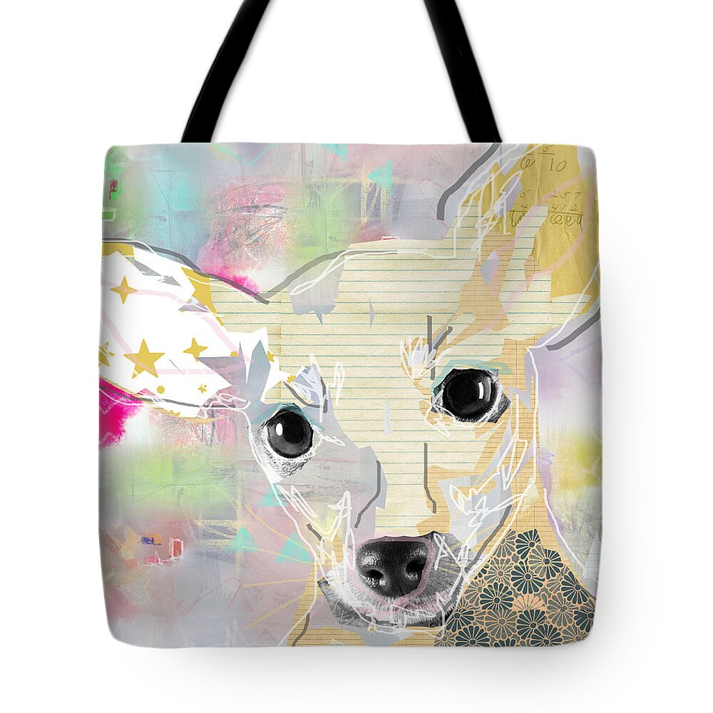 Chihuahua Collage Tote Bag featuring the mixed media Chihuahua Collage #2 by Claudia Schoen
