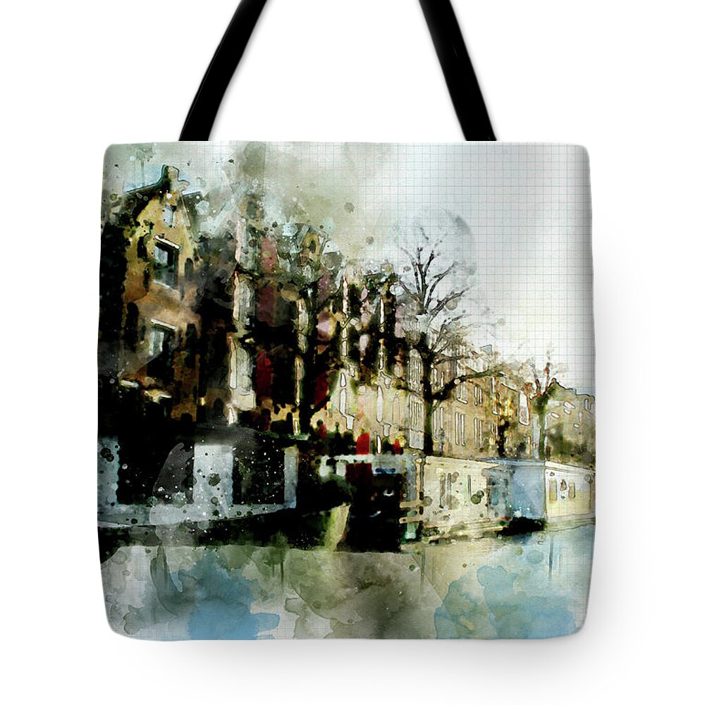 Dutch Tote Bag featuring the digital art City Life In Watercolor Style #7 by Ariadna De Raadt