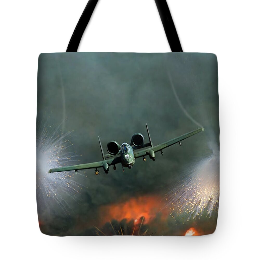 Aviation Tote Bag featuring the digital art Close Air Support #1 by Peter Chilelli