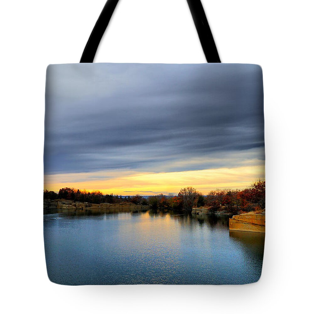 Landscape Tote Bag featuring the photograph Cloudy Autumn Sunset by Lilia D