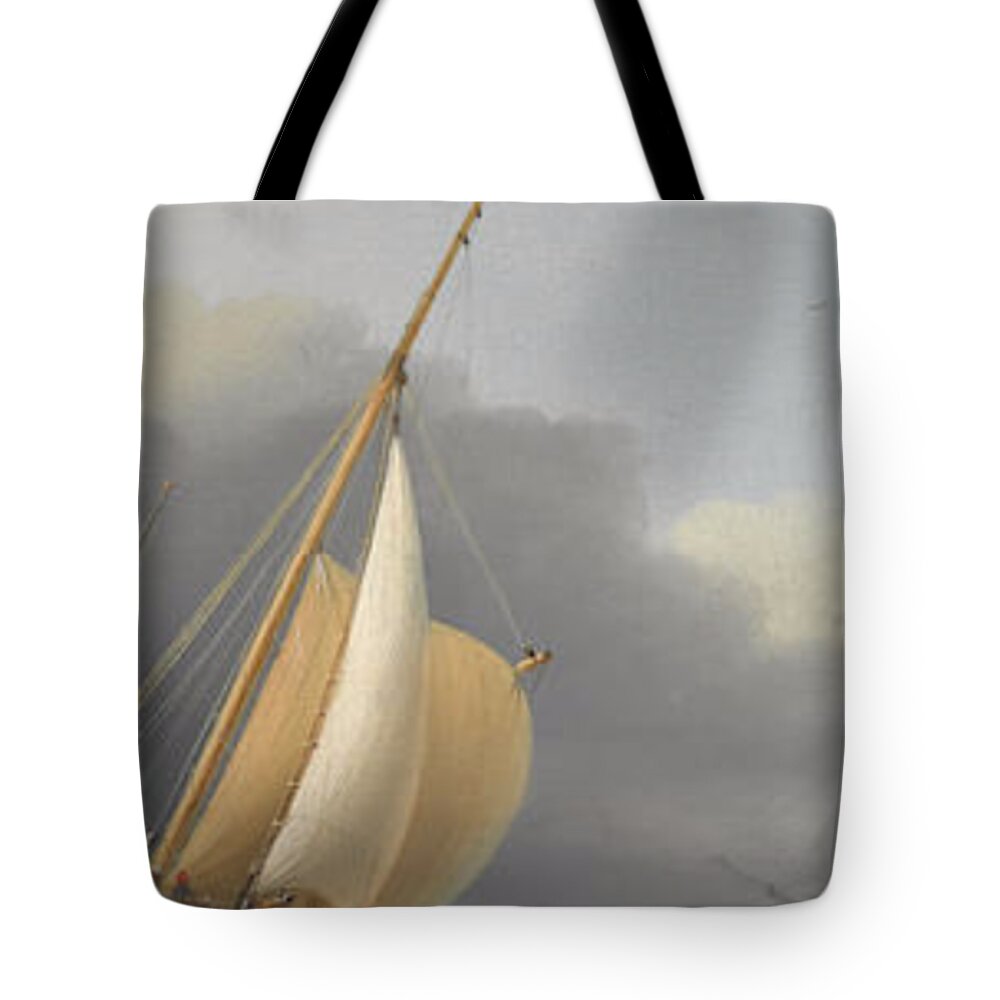 Dominic Serres (british 1722-1793) Coastal Shipping In Rough Seas Tote Bag featuring the painting Coastal shipping in rough seas by MotionAge Designs