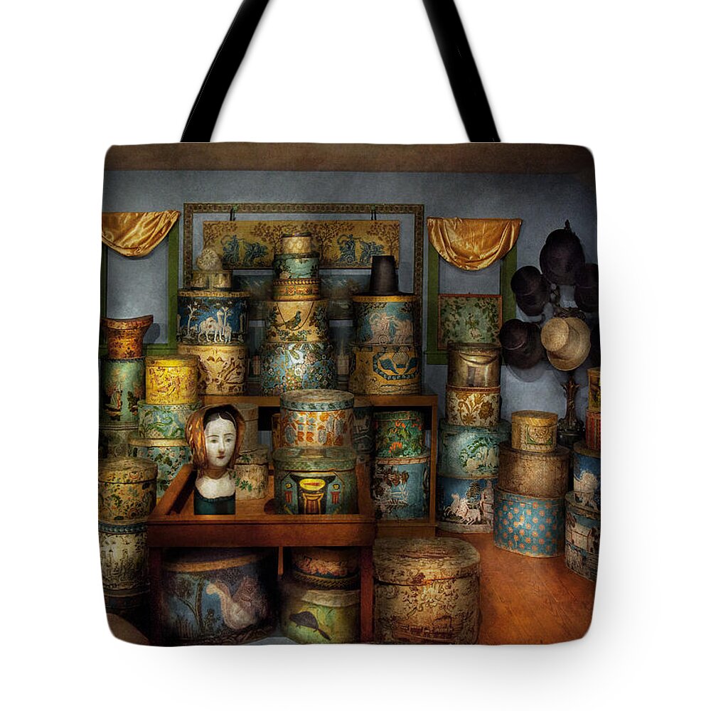 Hdr Tote Bag featuring the photograph Collector - Hats - The hat room #1 by Mike Savad