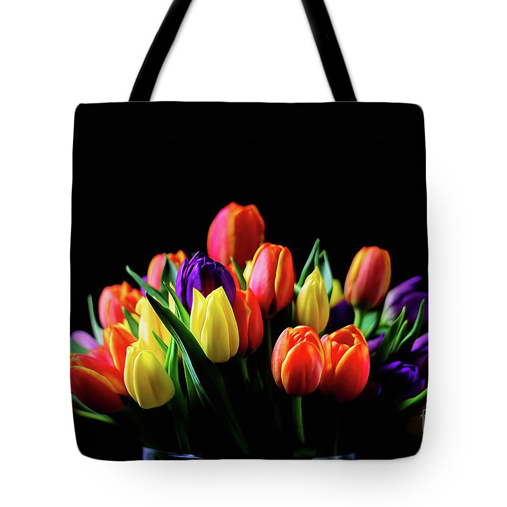 Digital Painting Tote Bag featuring the photograph Colorful Tulips #1 by Darren Fisher