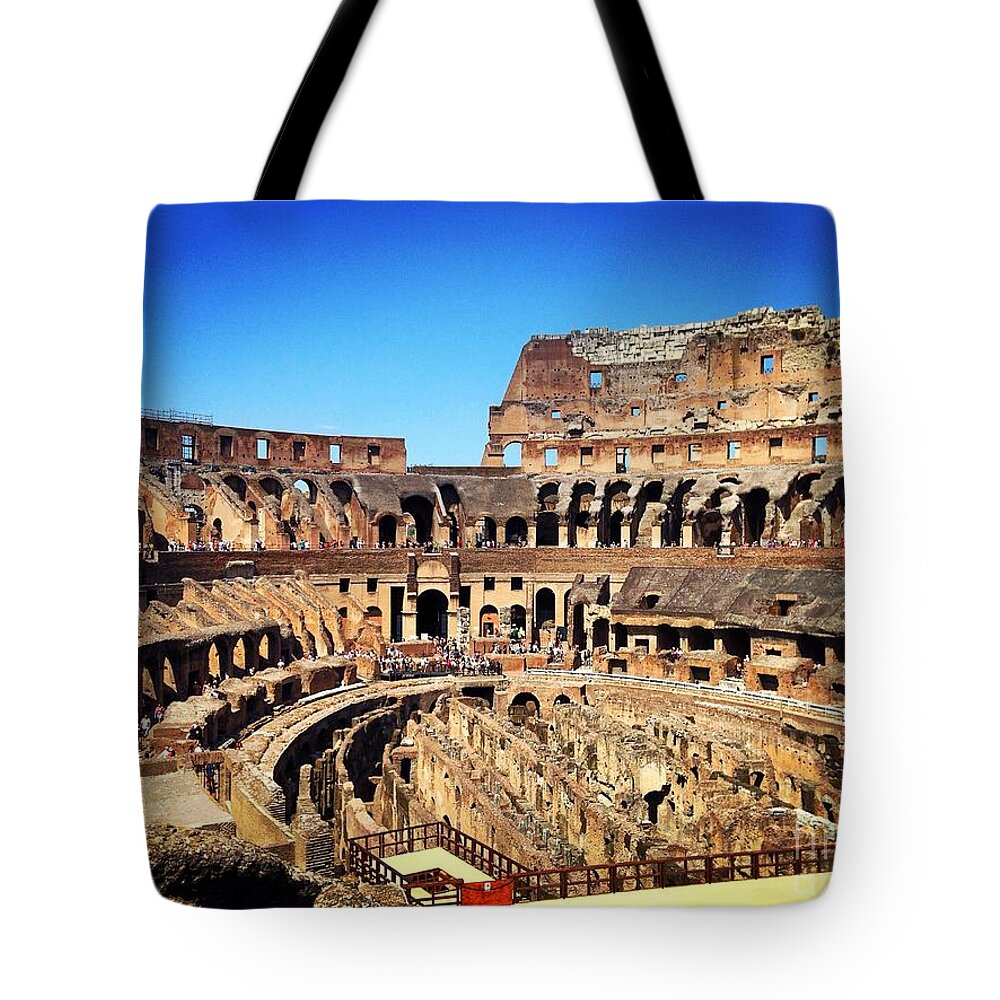 Rome Tote Bag featuring the photograph Colosseum Interior #1 by Angela Rath