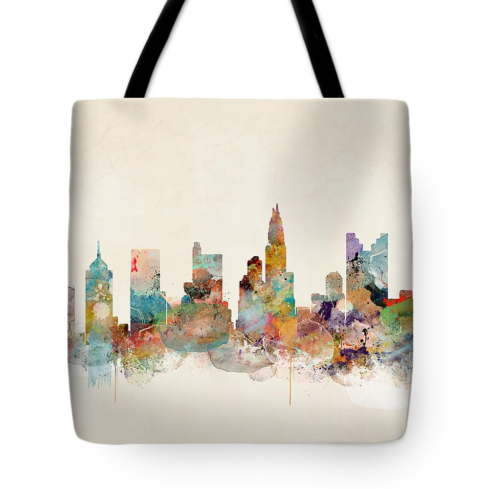 Columbus City Skyline Tote Bag featuring the painting Columbus Ohio Skyline #1 by Bri Buckley
