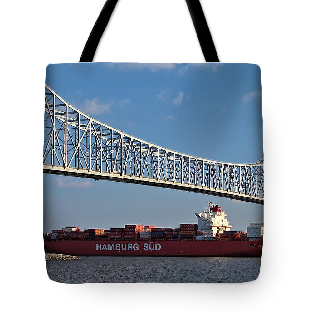 Commodore Barry Bridge Tote Bag featuring the photograph Commodore Barry Bridge #1 by Steven Richman