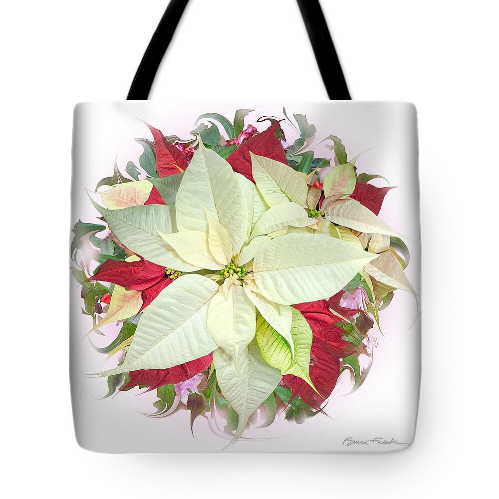 Holiday Tote Bag featuring the photograph Congenial Poinsettias #1 by Bruce Frank